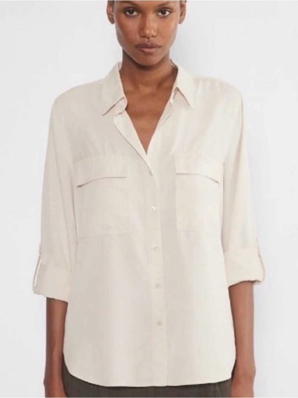Babaton Aritzia Women's Utility Shirt Long Sleeve Roll Tab Cotton Ivory